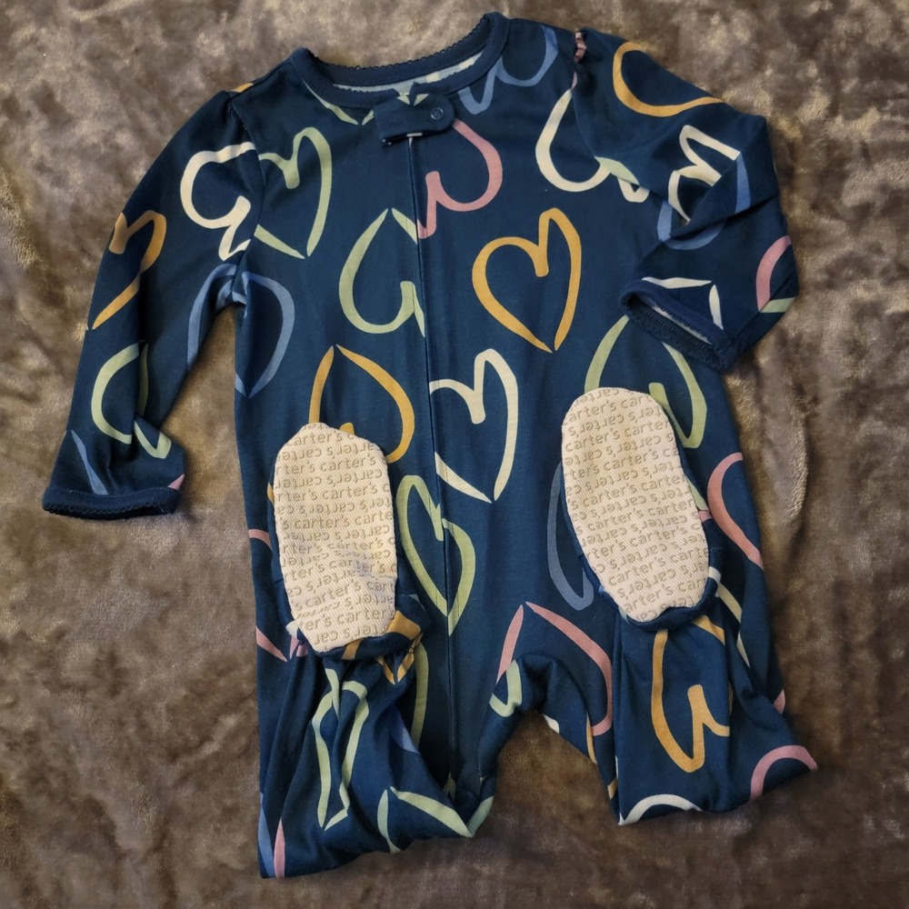Carter's Footed Sleeper Baby 12M Navy Blue Valentine's Day Excellent Zip Up 820